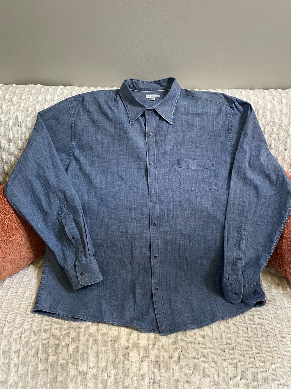 {Peter Millar} Chambray Ling Sleeve Dress Shirt